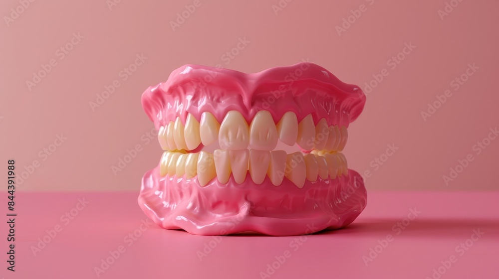 Denture on a pink backdrop Denture on a pink backdrop