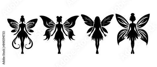 Beautiful fairy front view silhouette black filled vector Illustration icon