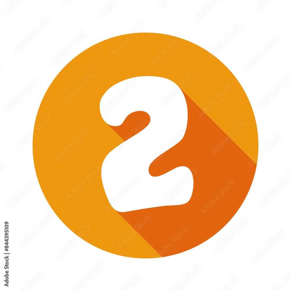 Number 2 two icon vector illustration, flat design icon with long shadow, number 2 circle shape icon Number 2 two icon vector illustration, flat design icon with long shadow, number 2 circle shape icon