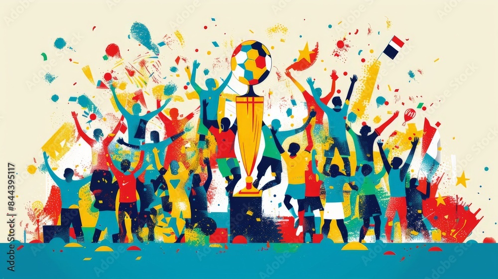Simplified depiction of Euro 2024 trophy presentations and victory dances, emphasizing celebratory movements and the joy of winning in a minimal style. Clean, bold lines highlight the triumphant Simplified depiction of Euro 2024 trophy presentations and victory dances, emphasizing celebratory movements and the joy of winning in a minimal style. Clean, bold lines highlight the triumphant