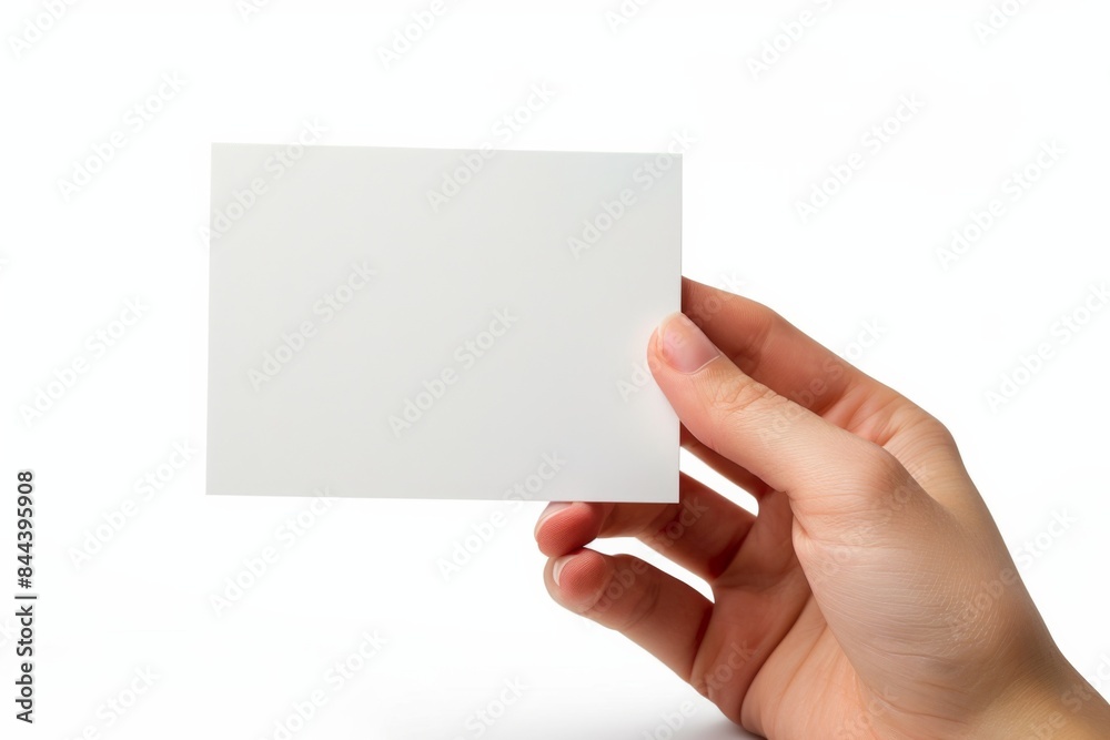 Blank White Card Mockup on Hand created with Generative AI Blank White Card Mockup on Hand created with Generative AI