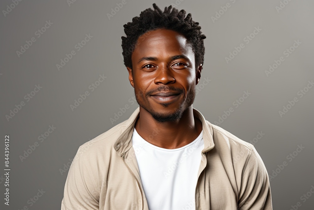 Obraz premium portrait of a smiling African man on a light gray background.