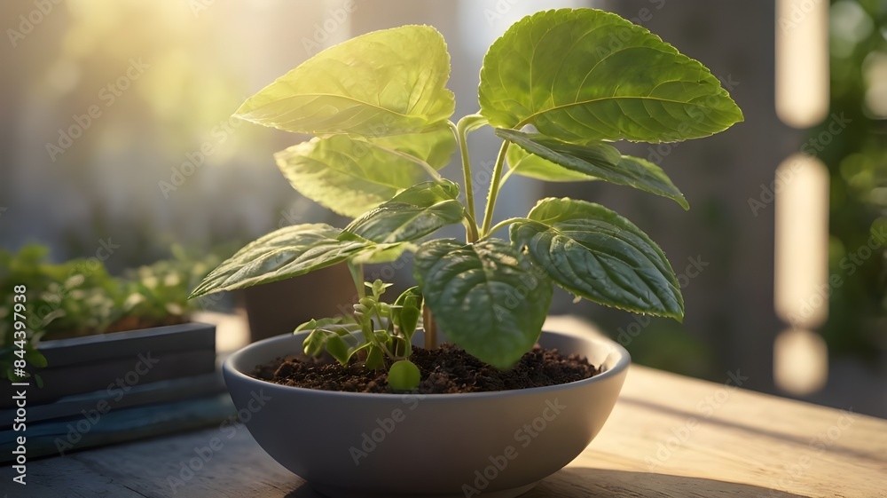 Close Up of a Young Plant Bathed in Morning Light. Embracing the Energy of New Beginnings. Cultivating Agriculture and Eco Living Close Up of a Young Plant Bathed in Morning Light. Embracing the Energy of New Beginnings. Cultivating Agriculture and Eco Living