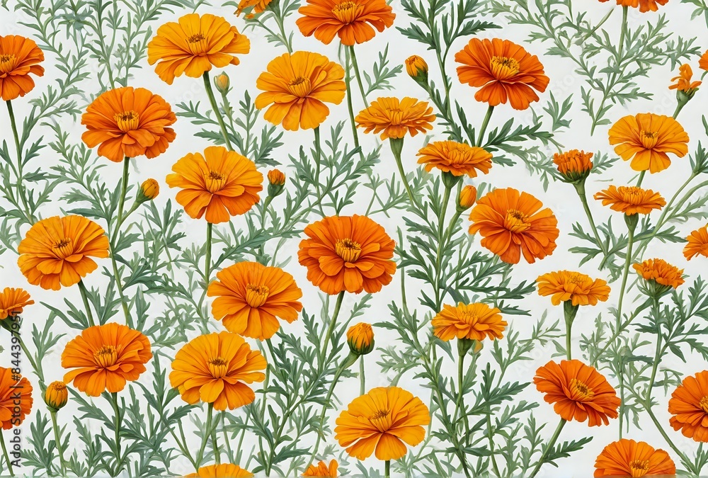 Fototapeta premium Vibrant Marigold Flower Field Pattern