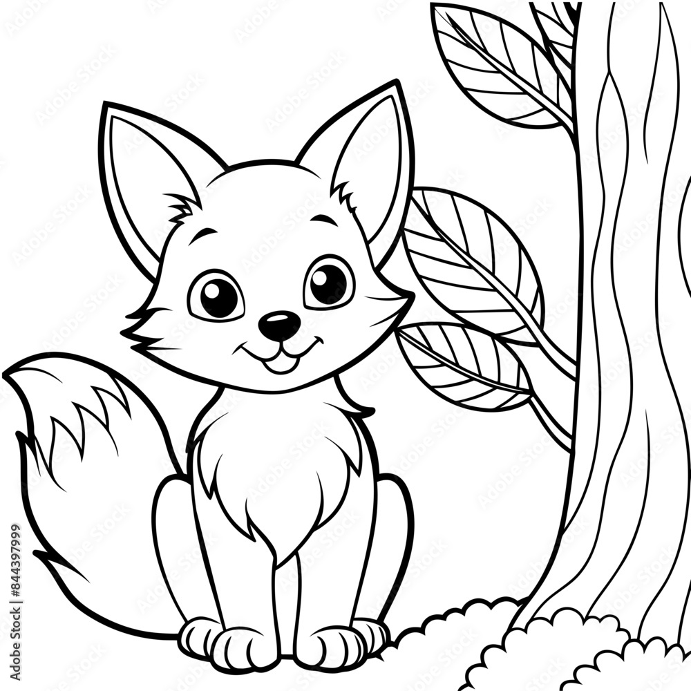 Obraz premium Fox clean line art kids color book page illustration 