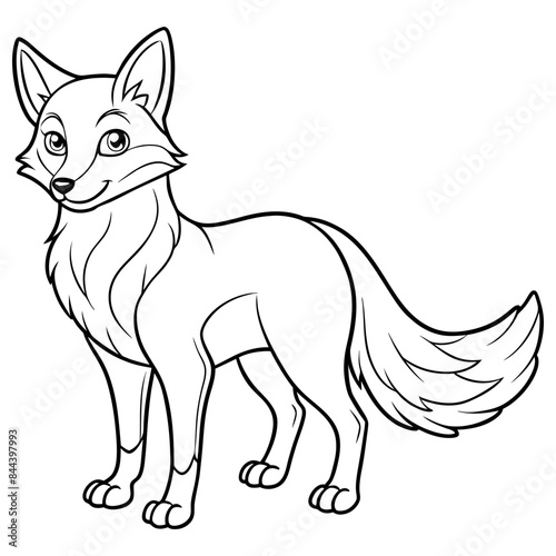 Fox clean line art kids color book page illustration 