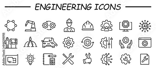 Engineering icons. Repair concept outline icons set isolated on white background flat vector illustration.