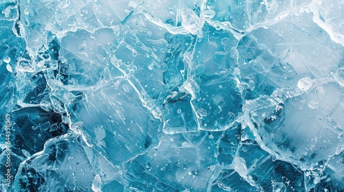 Abstract blue ice background with cracks on the ice surface