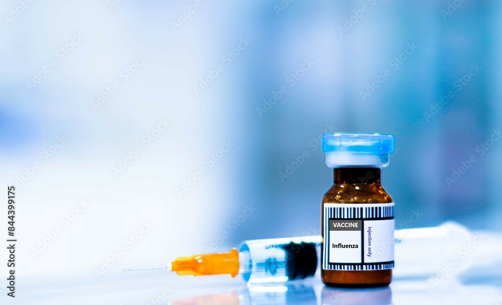 Vaccine bottles and syringes for injection preventing influenza virus. Vaccine bottles and syringes for injection preventing influenza virus.