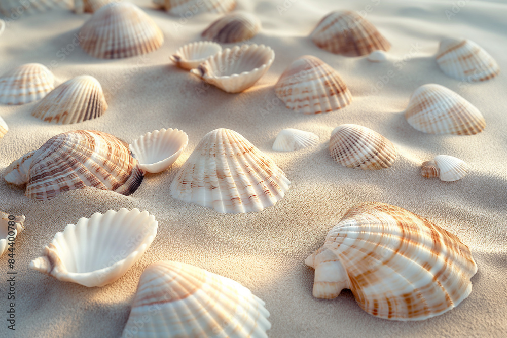 seashells on the sand, Seashells scattered across a sandy beach, with each shell displaying intricate patterns and natural colors seashells on the sand, Seashells scattered across a sandy beach, with each shell displaying intricate patterns and natural colors