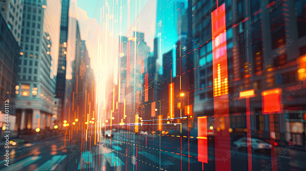 abstract graphs and statistics superimposed against a modern city skyline, featuring skyscrapers and panoramic views, symbolizing trading and financial markets abstract graphs and statistics superimposed against a modern city skyline, featuring skyscrapers and panoramic views, symbolizing trading and financial markets
