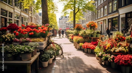 People visit flower market in Amsterdam