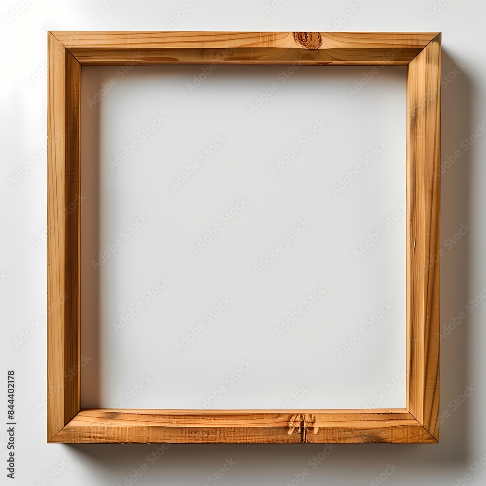 Fototapeta premium Mock up empty white picture painting frame border, on white background, minimal wooden style
