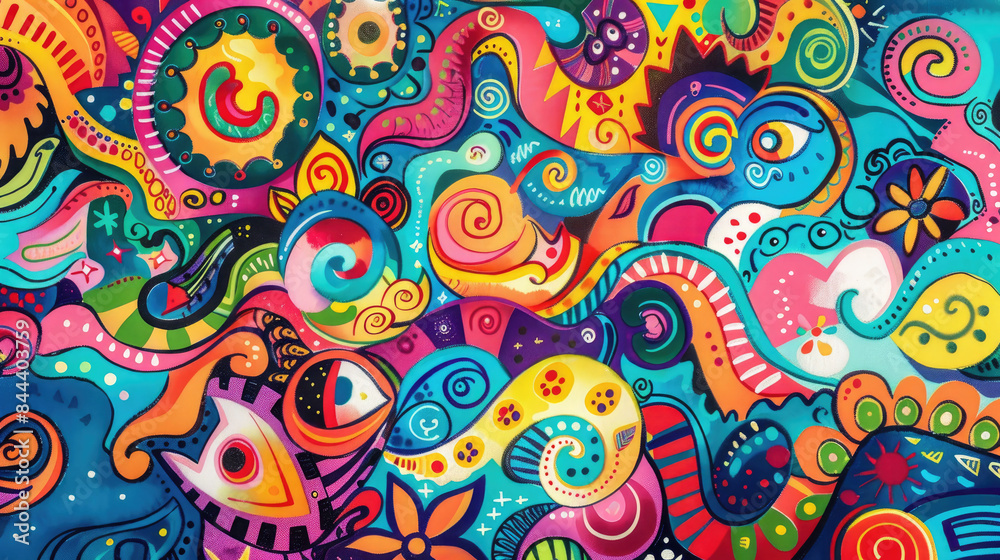 Expressive and Colorful Doodle Art Mural Pattern