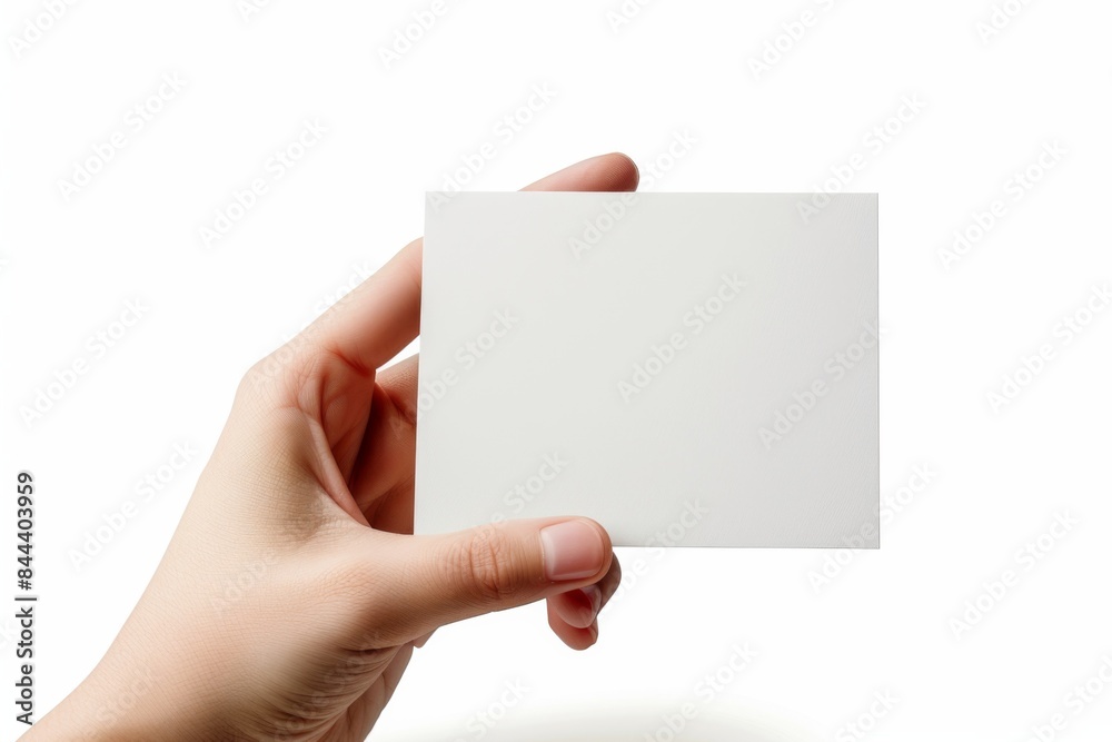 Blank White Card Mockup on Hand created with Generative AI Blank White Card Mockup on Hand created with Generative AI
