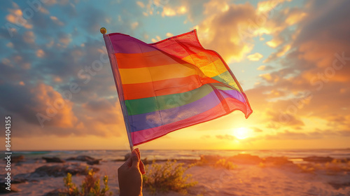 Gay pride month concept. Patterned as the rainbow flag isolated on nature backgrounds. Gennerative AI Illustrations. photo