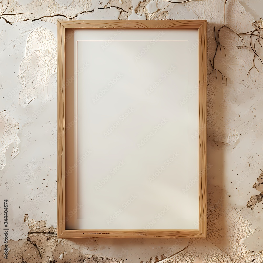 Fototapeta premium Mock up empty white picture painting frame border, on white background, minimal wooden style