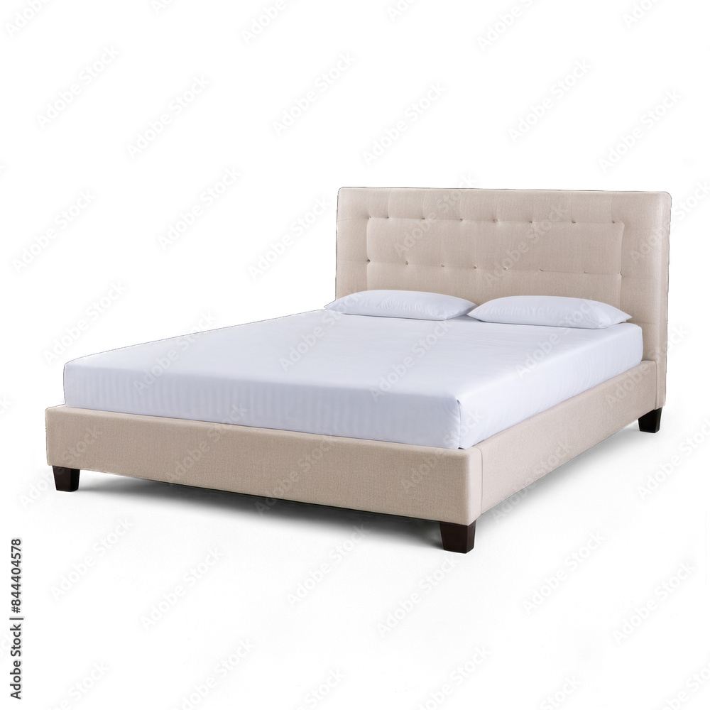 Obraz premium Bed isolated with no background. PNG illustration of bedroom furniture.