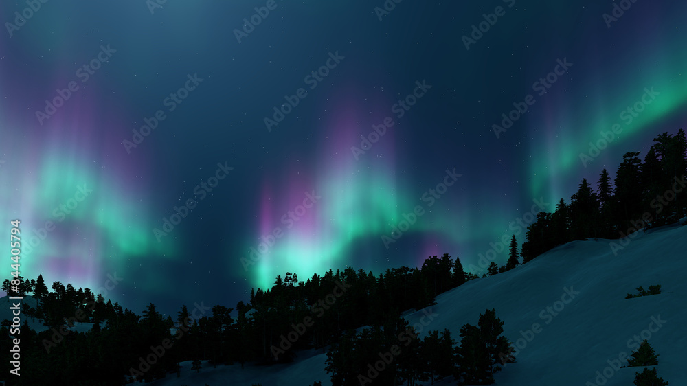 A beautiful aurora dancing over the hills A beautiful aurora dancing over the hills