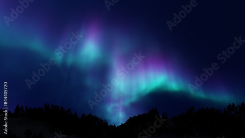 A beautiful aurora dancing over the hills