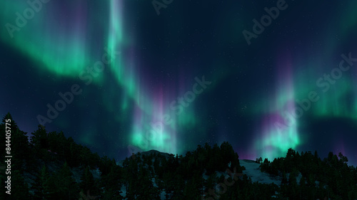 A beautiful aurora dancing over the hills