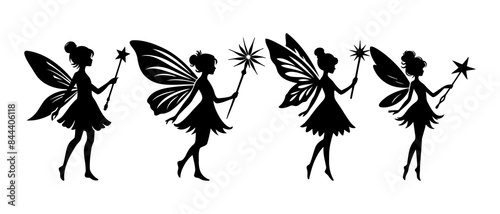 Beautiful fairy side view silhouette black filled vector Illustration icon set.