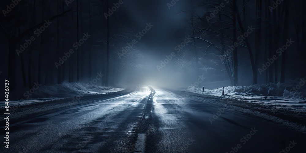 Night ice frosen winter snow road highway wat pass dangerous scenery background view