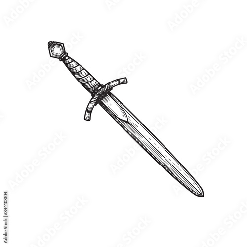 Vintage dagger. Hand drawn sketch style medieval weapon. Best for tattoo and retro historical designs. Vector illustration isolated on white.