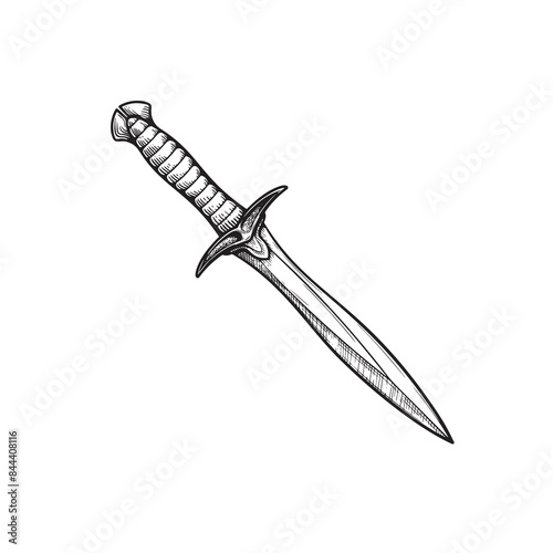 Vintage dagger. Hand drawn sketch style medieval weapon. Best for tattoo and retro historical designs. Vector illustration isolated on white.