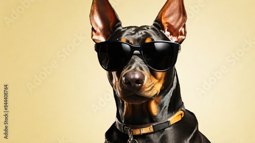 closeup of Doberman Pinschers dog wearing sunglasses © Iqbal