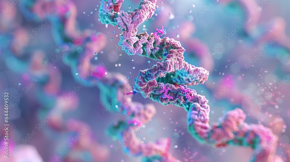 A closeup of a specialized enzyme repairing a damaged section of DNA A closeup of a specialized enzyme repairing a damaged section of DNA
