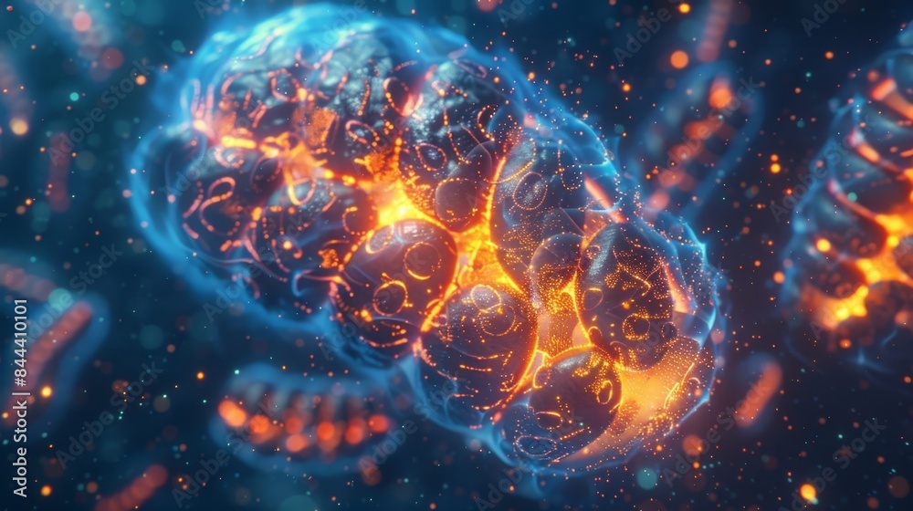 Mitochondrial fusion and fission visualized through a computergenerated simulation providing a detailed view of the process Mitochondrial fusion and fission visualized through a computergenerated simulation providing a detailed view of the process