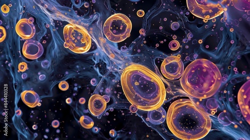 A series of timelapse images showing the dynamic movement of lipid droplets within a cell as they fuse and divide to maintain the cells lipid balance photo