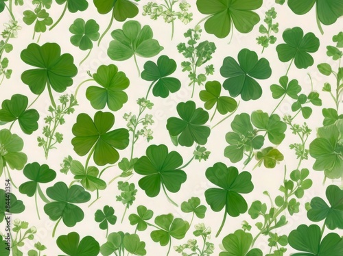 An artistic arrangement of various green clovers, symbolizing luck and nature, set against a clean white background. Lucky Clovers