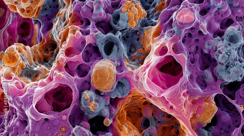 Electron microscopy image of lysosomal accumulations in a tissue sample highlighting the impact of lysosomal storage disorders at a microscopic level photo