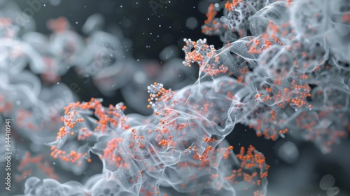 Microscopic view of small interfering RNA molecules forming a complex with proteins involved in the RNA interference pathway