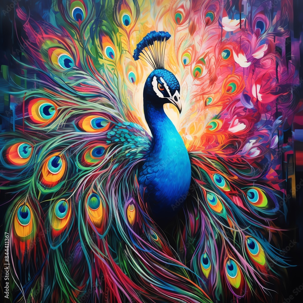 Obraz premium Vivid painting of a colorful peacock