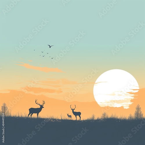 Wildlife scene in a minimalist style