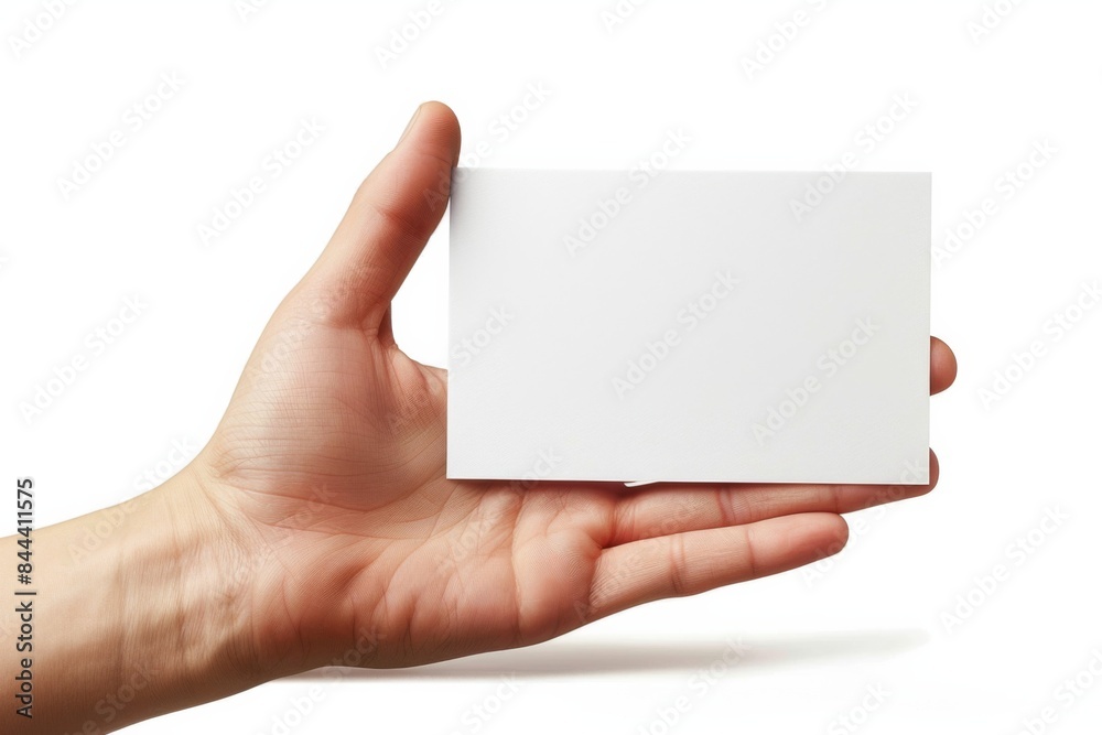 Fototapeta premium Blank White Card Mockup on Hand created with Generative AI
