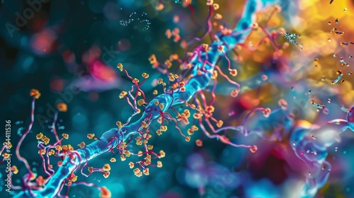 A highmagnification image of a cell with brightlylabeled ubiquitin molecules busy marking target proteins for degradation