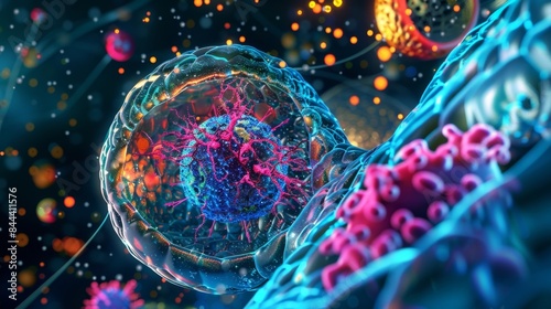 A crosssectional view of a cell with the ubiquitinproteasome system highlighted as the primary pathway for clearing out unwanted or damaged proteins photo