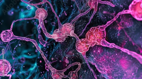 A dense network of lymphatic vessels infiltrating the tumor microenvironment aiding in the spread of cancer cells to other parts of the body photo