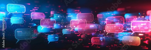 abstract digital communication background with speech bubbles and chat messages