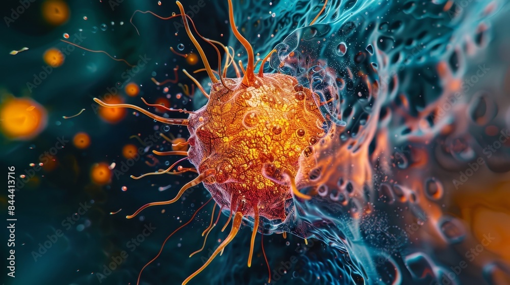 A microscopic view of a lysosome fusing with an endosome preparing to break down external materials A microscopic view of a lysosome fusing with an endosome preparing to break down external materials