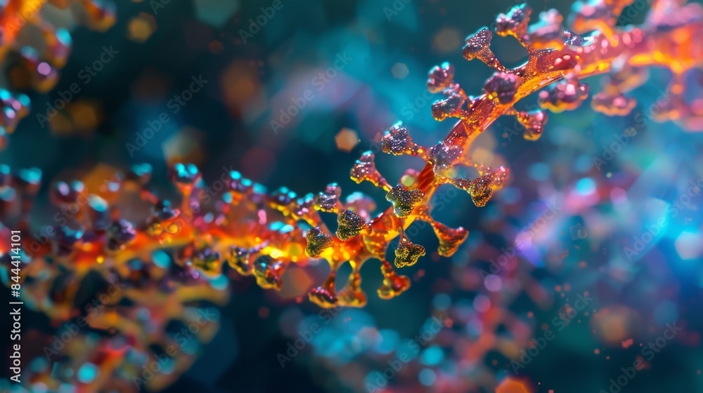 A zoomedin view of RNA polymerase undergoing conformational changes to properly match and transcribe specific DNA sequences A zoomedin view of RNA polymerase undergoing conformational changes to properly match and transcribe specific DNA sequences