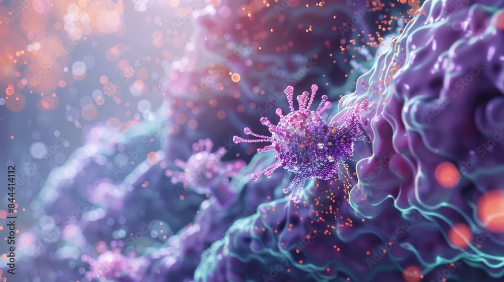 A closeup view of a cell surface highlighting the various receptors involved in receiving and transmitting signals A closeup view of a cell surface highlighting the various receptors involved in receiving and transmitting signals