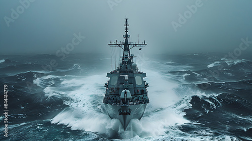 U.S. Navy Destroyer Steams Across Blue Water