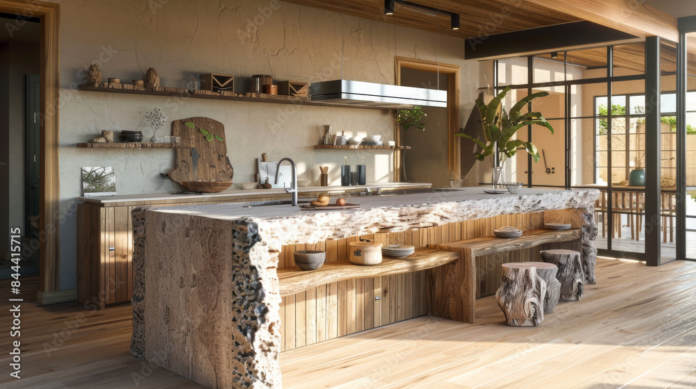 Modern organic kitchen interior design with rustic counter Modern organic kitchen interior design with rustic counter