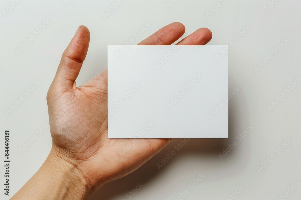 Blank White Card Mockup on Hand created with Generative AI Blank White Card Mockup on Hand created with Generative AI