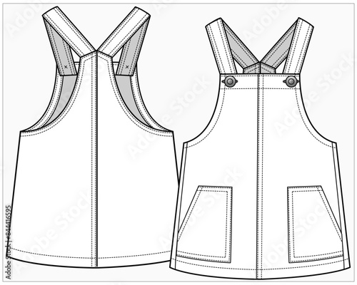 DUNAGREE DRESS  WITH PATCH POCKET DESIGN FOR BABIES, INFANT GIRL AND TODDLER GIRLS IN VECTOR ILLUSTRATION